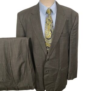 Jos A Bank Suit Mens 48L Olive Windowpane Corporate Dapper Timeless Office 2 pc